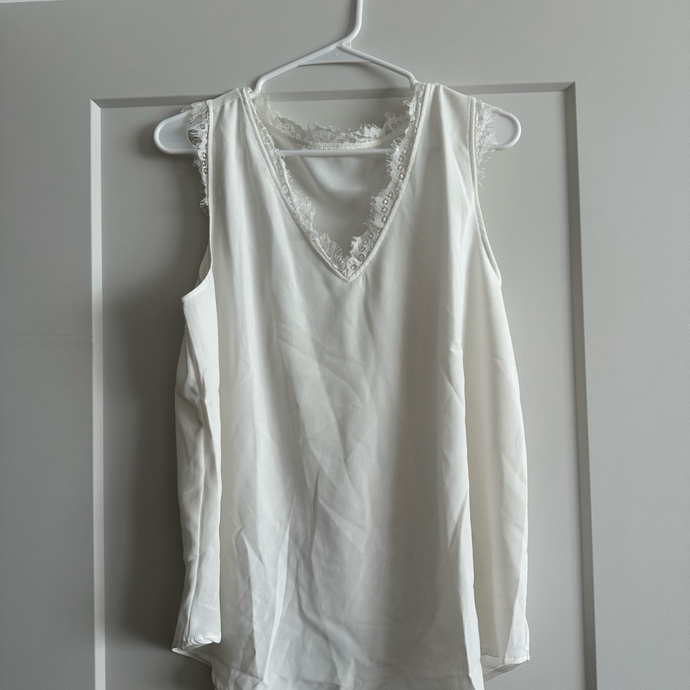 Elegant White Lace Trim Women's Top